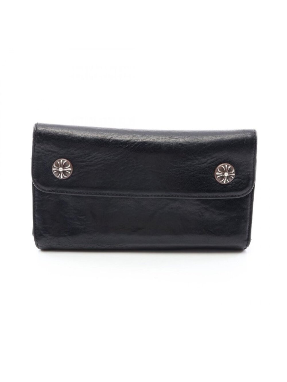 Chrome Hearts Trifold Wallet Wave Cross Button Black Leather
